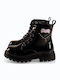 Kids Patent Leather Military Boots with Black Laces