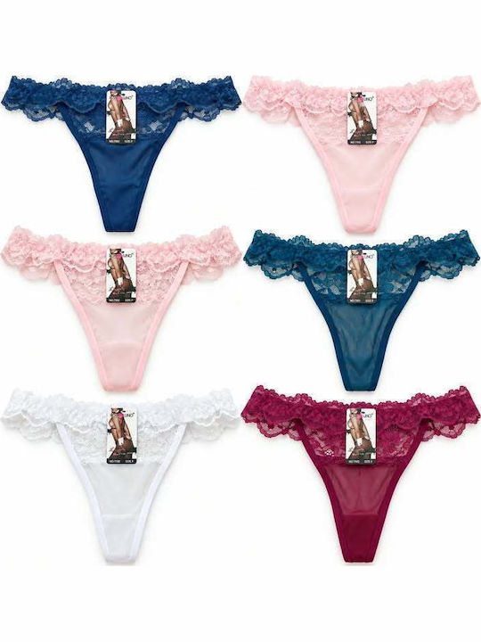 Women's String MultiPack Blue-White-Pink-Teal-Burgundy-Pink