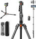 Telescopic Camera Tripod 191 Cm Tall 360° Panoramic Head Bluetooth Usb-c Remote Detachable Legs Monopod Phone Holder Carrying Bag Aluminum 8 Kg Black