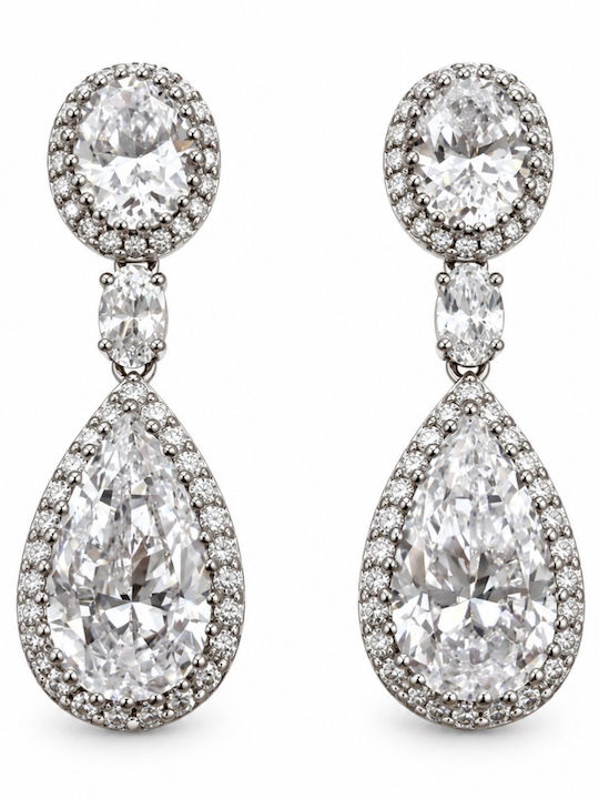 925 Silver Dangle Earrings with White Stones Skpk0017 925 Silver Dangle Earrings with White Stones Skpk0017