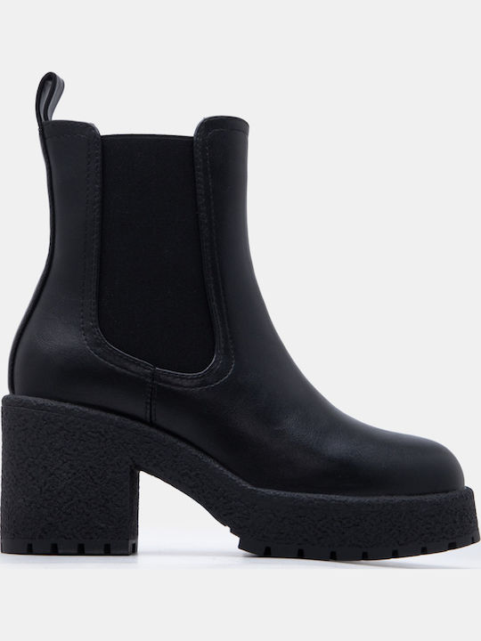 Suede Women's Chelsea Ankle Boots with High Heel Black