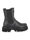 Leather Women's Ankle Boots with Mid Heel Black Leather