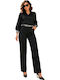 Women's Black Set with High-Waisted Leopard Trousers