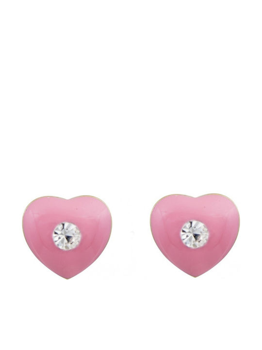 9K Gold Earrings Pink Hearts Zircon Sk3134