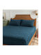 Cosy Life Flanell-Bettlaken-Set mit 2 Kissenbezügen King Size mit Gummizug 180x200 cm Petrolblau (3-tlg.)