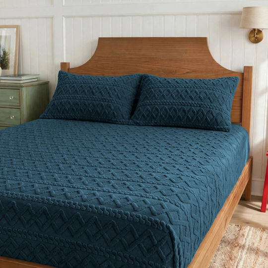 Cosy Life Flanell-Bettlaken-Set mit 2 Kissenbezügen King Size mit Gummizug 180x200 cm Petrolblau (3-tlg.)