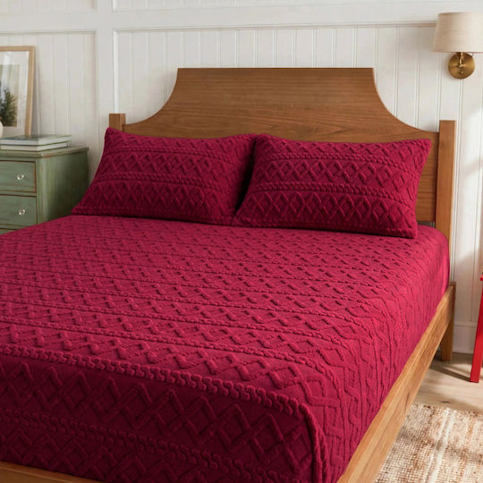 Cosy Life Flanell-Bettlakenset mit 2 Kissenbezügen, King Size, mit Gummizug, 180 × 200 cm, Burgunderrot (3-teilig)