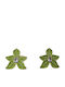 Green and Gold Steel Stud Flower Earrings with a Stone in the Center