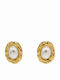 Gold Oval Pearl Stainless Steel Earrings