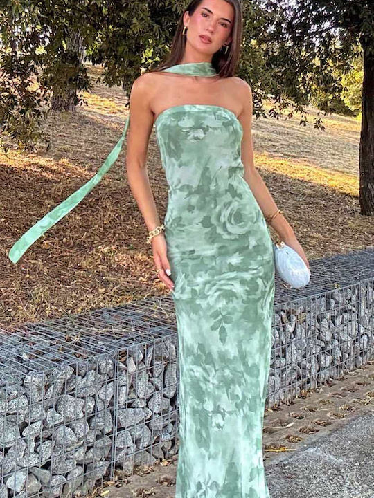 Summer Maxi Evening Strapless Dress Green