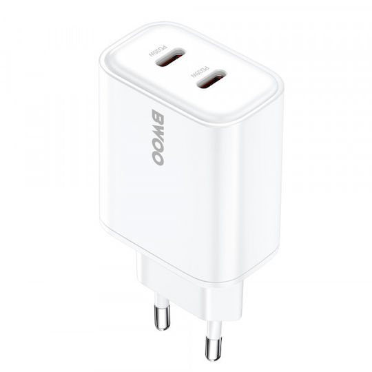 BWOO Φορτιστής Χωρίς Καλώδιο με 2 Θύρες USB-C 35W Power Delivery White (CDA206)