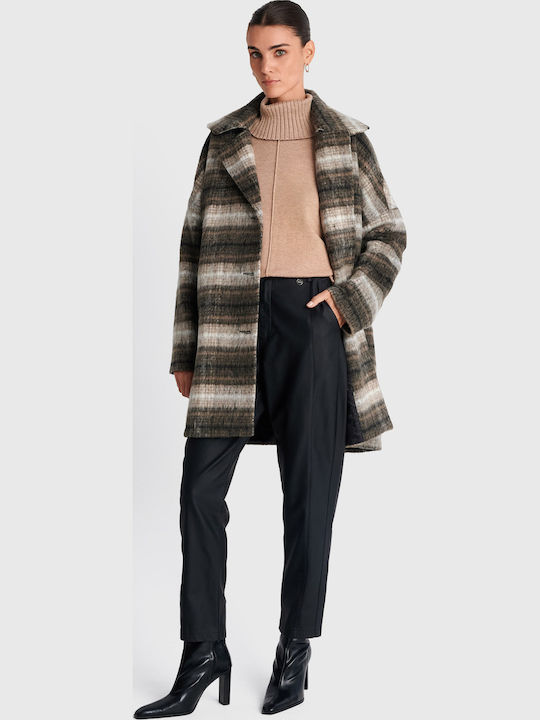 Damen-Halbmantel mit Karomuster Beige