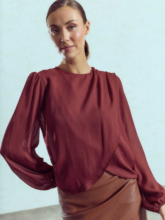Celestino Bluza Damă Krouazé Cu Pliseuri Loose Fit Bordo