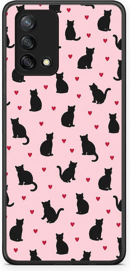 Smartfits Black Cat Silhouettes Hearts On Pink Oppo A74 4g Θήκη