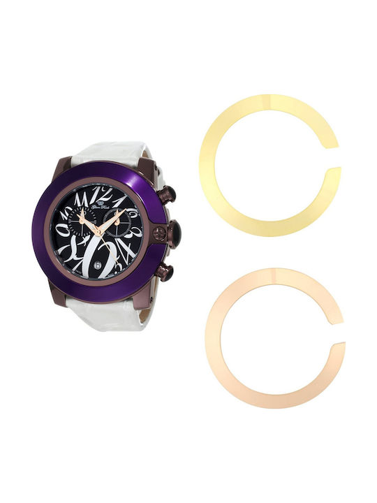 Men’s Watch 44mm Battery-Powered Chronograph with White Leather Strap