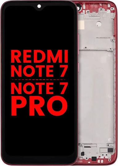 LCD-Baugruppe mit Rahmen Xiaomi Redmi Note 7 7 Pro Aftermarket Plus Nebelrot