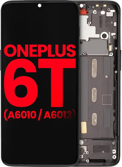 OLED Displayeinheit mit Rahmen OnePlus 6T A6010 A6013 Aftermarket Plus Mitternachtsschwarz