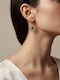 Women's Gold Dangle Earrings with Round Green Center Stone and Lace Detail Prime Steel Gold Green Women One Size Ssn336