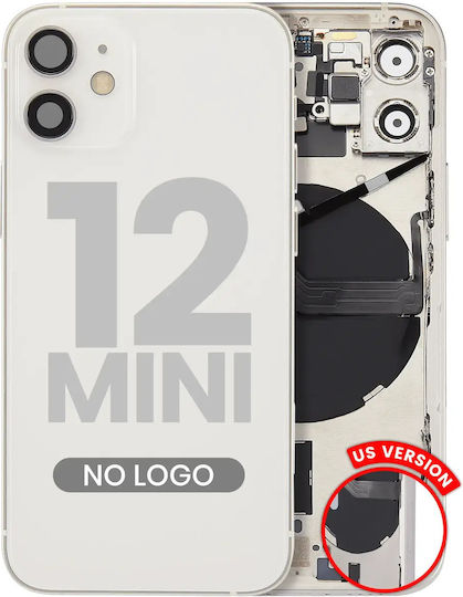 Заден корпус с малки части за iPhone 12 mini, американска версия, неоригинален, бял, Plus