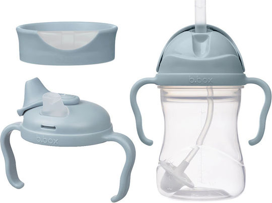B.Box Детска Чашка с Дръжки и Сламка от Синя Пластмаса 240 ml за 4m+
