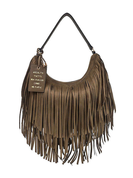Arizona Women's Suede Shoulder Bag with Brown Fringes