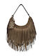 Arizona Women's Suede Shoulder Bag with Brown Fringes