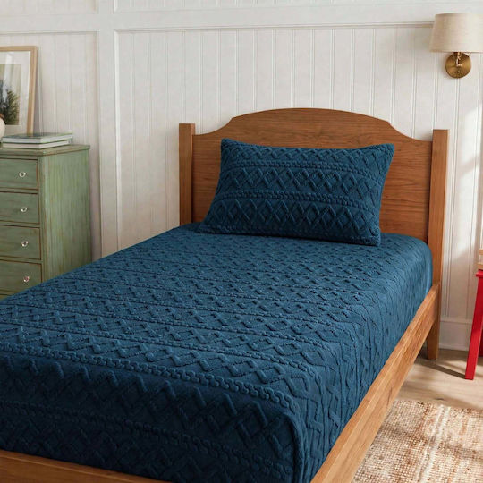 Cosy Life Single Flannel Fitted Sheet Set with 1 Pillowcase 100x200cm Petrol Blue (2pcs)