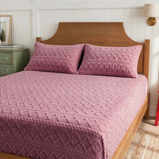 Cosy Life Σετ Σεντόνι με 2 Μαξιλαροθήκες King Size Φανελένια με Λάστιχο 180x200εκ. Σάπιο Μήλο (3τμχ)