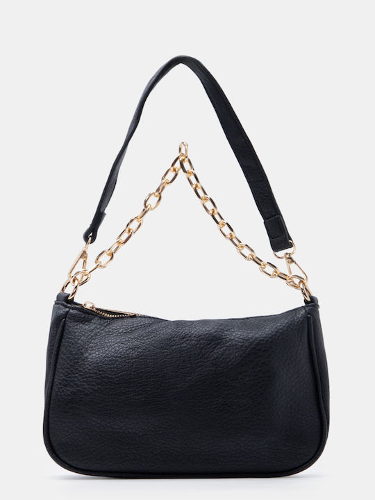Schwarze Damen-Schultertasche aus Stoff