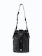Black Leather Women's Drawstring Bag