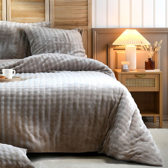 S-f Warmy Cotton Duvet Cover Set 240x220cm King Size with 2 Pillowcases Beige