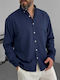 Long Sleeve Linen Shirt in a Relaxed Fit Dark Blue