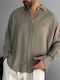 Long-Sleeve Cotton Shirt in a Relaxed Fit Khaki