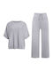 Set Bluză și Pantaloni Largi de Damă din Tricot, Croială Lejeră, Gri