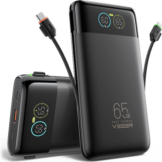 Veger W3019S Baterie Externă 27000mAh 65W cu Port USB-A și 2 Porturi USB-C Power Delivery Neagră