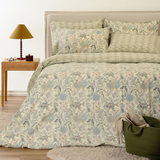 Melinen Double Bed Sheet Set 205x270 cm Olive/Aqua (4 pcs)