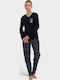 Vienetta Secret Winter Women's Navy Blue Pyjama Set
