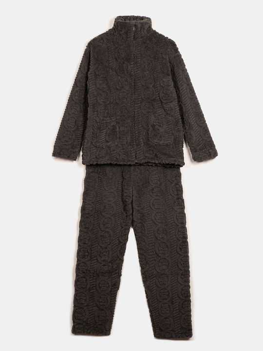 Pajama Set Soft Fleece Fabric Grey Size M Graphite