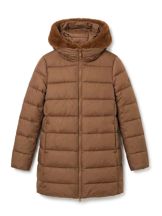 Save The Duck Matilda Μακρύ Γυναικείο Puffer Μπουφάν Αντιανεμικό για Χειμώνα Καφε D40280WJADE2140054