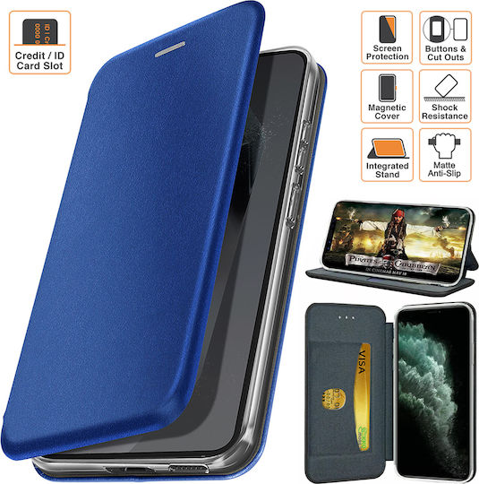 Book-style Case Motorola Moto G10 Power Flip Magnetic Closure Card Pocket Stand Function Faux Leather Microfiber Interior Blue