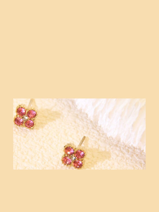 Lysea Women's Clover Stud Earrings Steel Fuchsia Rhinestones