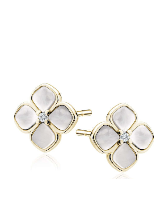 Lysea Women's Earrings Flowers Mother-of-Pearl 925 Silver Gold Zirconia