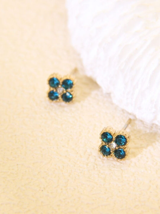 Lysea Women's Clover Stud Earrings Steel Green Rhinestones