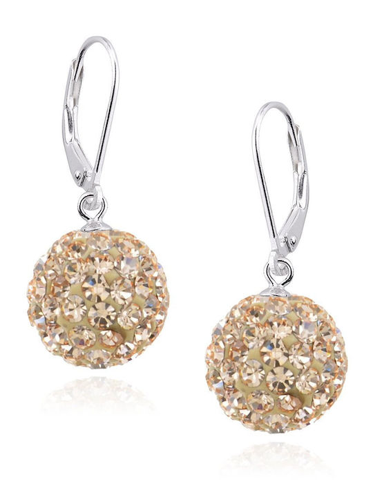 Lysea Dangle Earrings 925 Silver Peach Crystal Beads 12 Mm