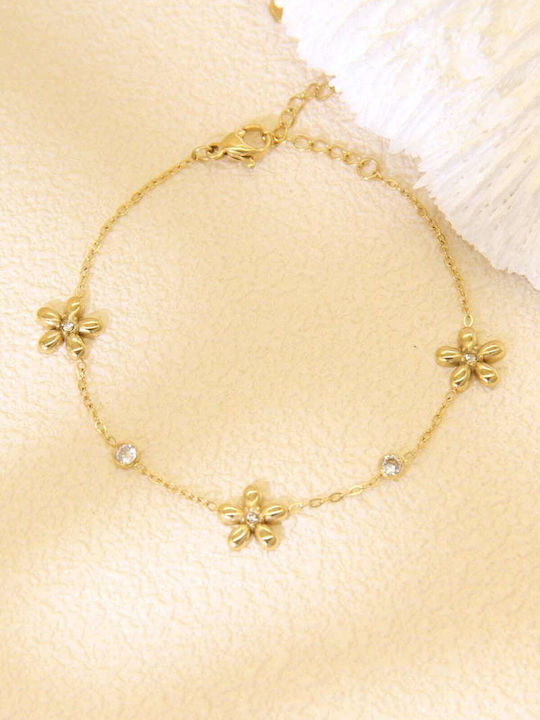 Lysea Women's Leather Chain Bracelet with Flower Design