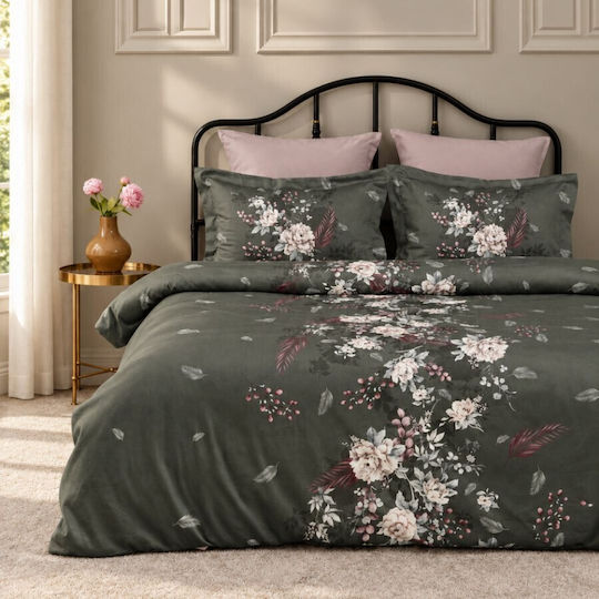 First Choice Whitney Комплект Плик за Завивка от Памучен Сатен 200x220cm Двоен с 4 Калъфки за Възглавници & 1 Чаршаф Кафяв