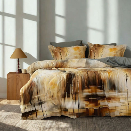 First Choice Angora Комплект Памучна Плик за Завивка 200x220 cm Двоен с 4 Калъфки за Възглавници и 1 Чаршаф Бежов
