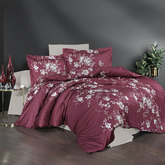 First Choice Arya Комплект Плик За Завивка От Памучен Сатен 200x220cm Двоен С 4 Калъфки За Възглавници & 1 Чаршаф Розов