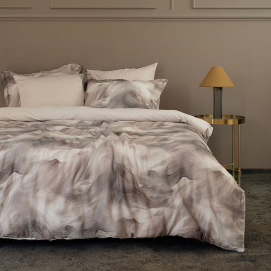 First Choice Ruska Комплект Плик За Завивка Памук Сатен 200x220 см Двоен С 4 Калъфки За Възглавници & 1 Чаршаф Бежов