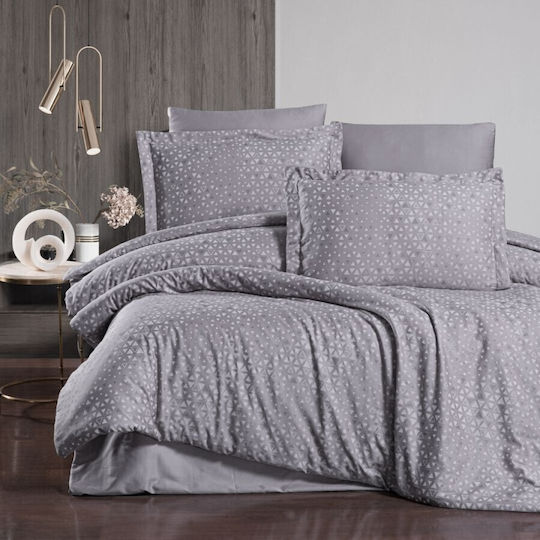 First Choice Megan Комплект Плик за Завивка Памучен 200x220 см Двоен с 4 Калъфки за Възглавници и 1 Чаршаф Сив